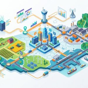 Изометрическая иллюстрация картирования ресурсов для управления экономическим ростом региона на белом фоне
